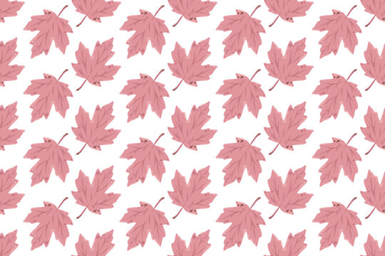 Seamless vector pattern with pink maple leaves. Cute pastel autumn background for fabric, wallpaper, and seasonal designs