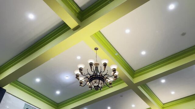 Luxury Interior Ceiling Design with Classical Chandelier and Led Downlights