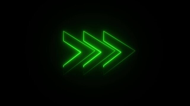 Directional arrows animation points rightward on pitch black. Sequential navigation guidance data routes on arrows animation. Interface progression guides active arrows.
