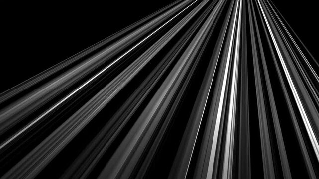 Parallel lines animation converges toward a vanishing point. Perspective optical light beams stream along parallel lines. Dynamic abstract depth guides parallel lines.
