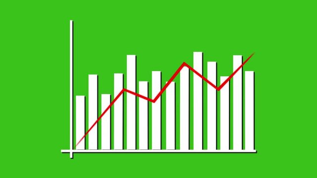Bar chart animation tracks fluctuating market line analytics. Corporate business revenue trends update on this bar chart. Profitable economic performance drives the chart.