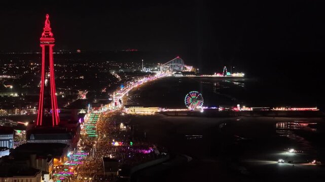 night view of Blackpool, Lancashire, England