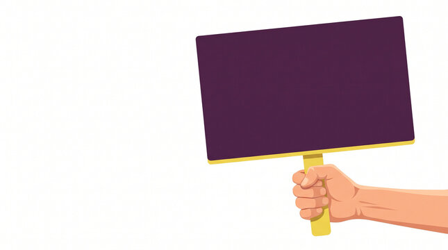 Hand holding a blank sign with a purple background  