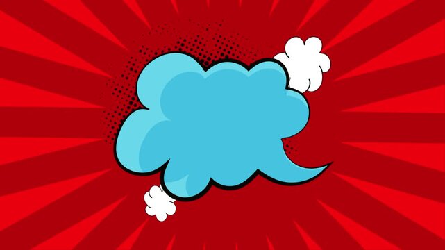 Comic book speech bubble with red sunburst background and copy space