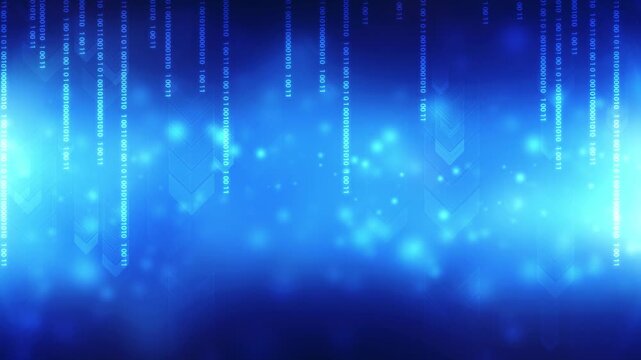 Digital technology background concept with Flowing binary Codes, 
Abstract Blue background featuring binary code stream with glowing blue digital numbers flowing across screen representing information