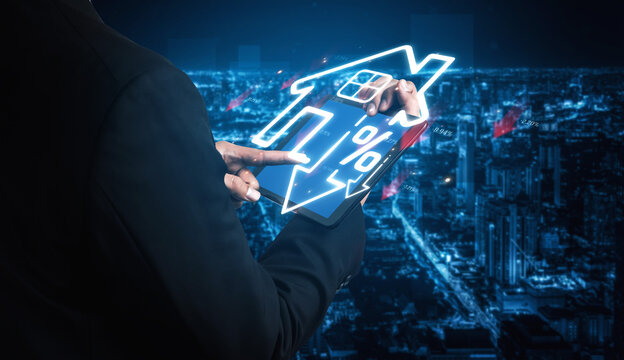 Digital Real Estate Growth Concept with Innovative Technology Overlay on City Skyline at Night Sigmoid