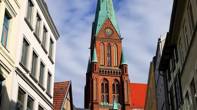the historic cityscape of schwerin germany 4k video with a pan
