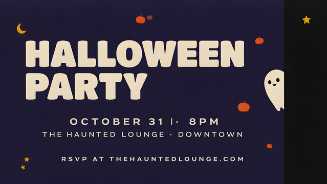 Halloween party poster template with cartoon illustration of ghost or monster appearing from behind corner, Halloween bash party invitation, created with generative ai