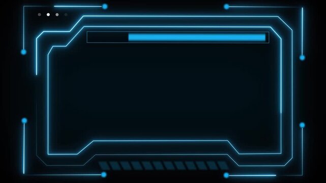 Digital frame animation displays an active loading progress bar. System buffering telemetry routes along digital frame animation. Sci-fi user interface screens use frame.