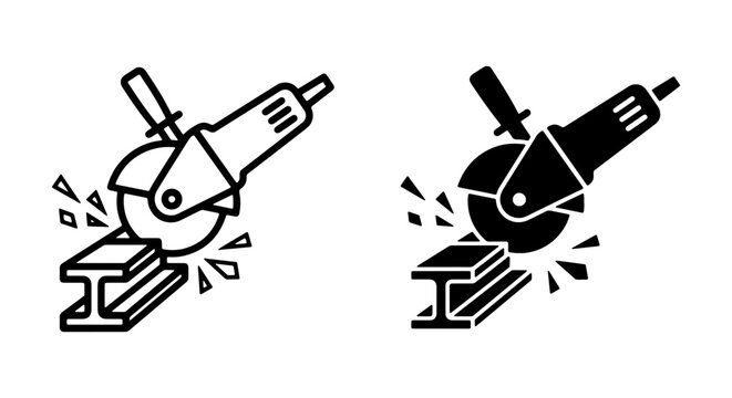 Angle grinder cutting steel beam, tool and industry set