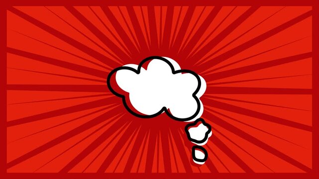 Comic book style red sunburst background with a white thought bubble