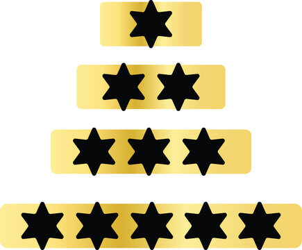 Rating pyramid with gold bars and black star symbols hierarchy from one to five stars