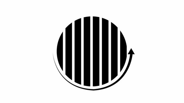 Arrow logo animation rises smoothly within a circular frame. Directional movement graphics define the arrow logo. Digital interface designs use this arrow logo.