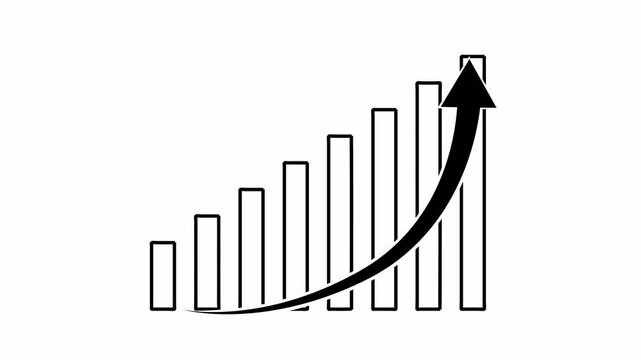 Bar graph animation displays business performance on clean space. Economic investment revenue analytics track on bar graph. Market financial growth drives graph.