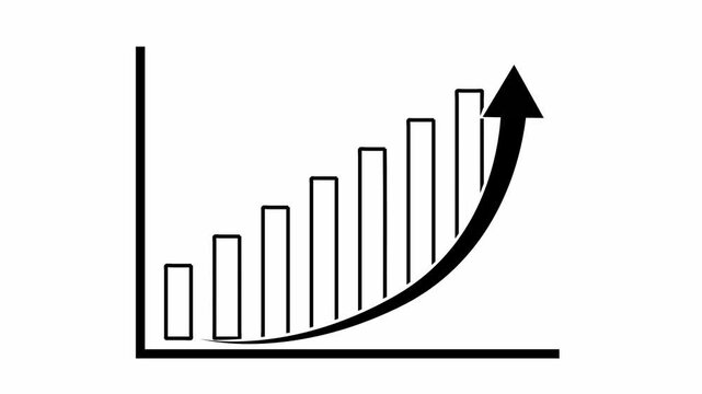 Bar graph animation rises with vertical coordinate axis lines. Corporate financial revenue analytics track on bar graph. Profitable investment drives the graph.