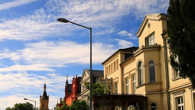the historic cityscape of schwerin germany 4k video with a pan