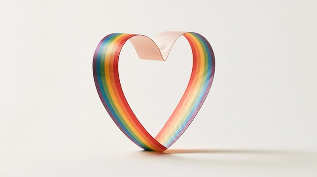 Rainbow ribbon forming a heart representing pride