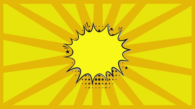 Comic book style yellow sunburst background with central speech bubble
