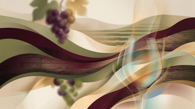Abstract wine culture commercial background with grapes and glass