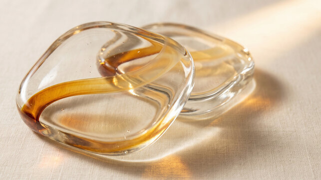 Amber glass layers curve through gentle shadows