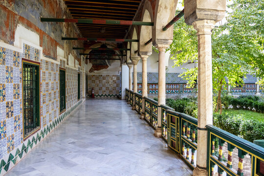 Tiled Gallery with Iron Grilled Windows Opening onto a Garden in the Palace of Ahmed Bey