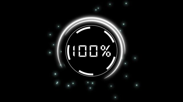 Progress bar animation indicates fifty nine percent within a ring. System software buffering tracks across progress bar. Digital interface waiting runs on the bar.