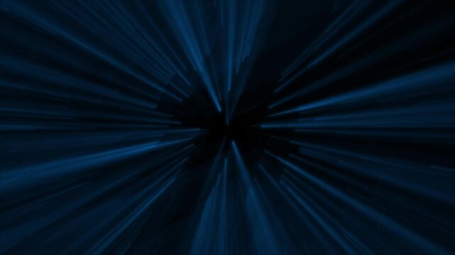 Light streaks animation zooms rapidly toward a dark central vortex. High velocity kinetic motion drives light streaks animation. Warp speed visuals define streaks.