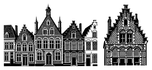 Fototapeta premium Historic European Building Facades Vintage Engraving