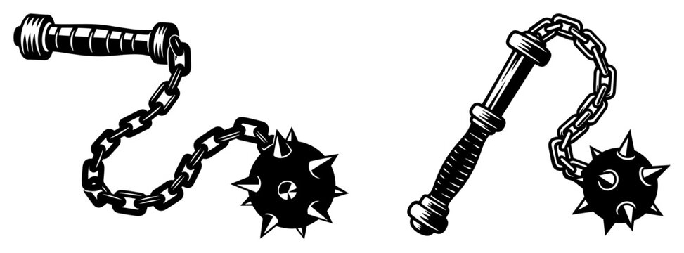 Medieval Flail Weapon Vintage Illustration Set