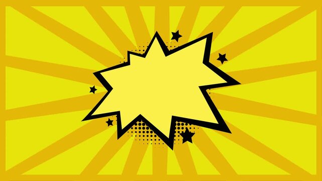 Yellow comic book speech bubble background with sunburst and copy space
