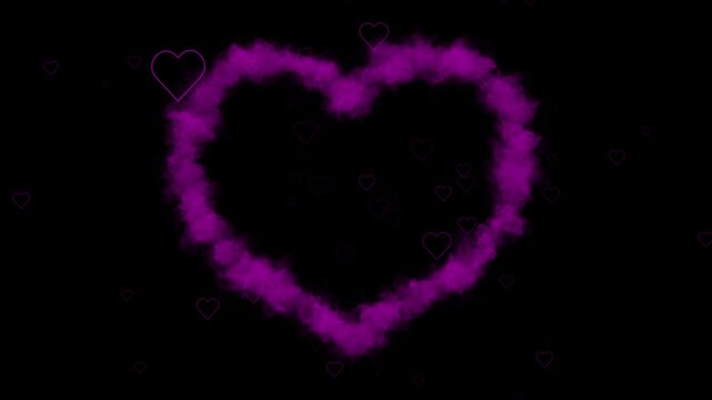 Smoke heart animation forms with floating romantic love symbols. Affectionate wedding celebration themes guide smoke heart. Passionate visual graphics use heart.