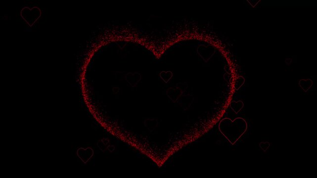 Particle heart animation bursts into smaller floating love shapes. Affectionate romantic celebration themes guide particle heart. Wedding media uses this heart.