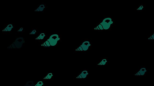 Seashell animation displays coastal marine silhouettes on dark. Tropical ocean beach holiday travel themes guide seashell animation. Summer vacation uses seashell.