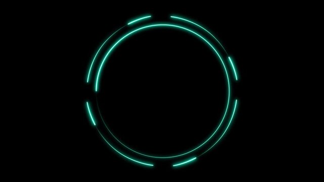 Circle frame animation displays segmented arcs on a dark plane. Modern sci-fi screen overlays outline this active circle frame. Surveillance displays use circle frame.