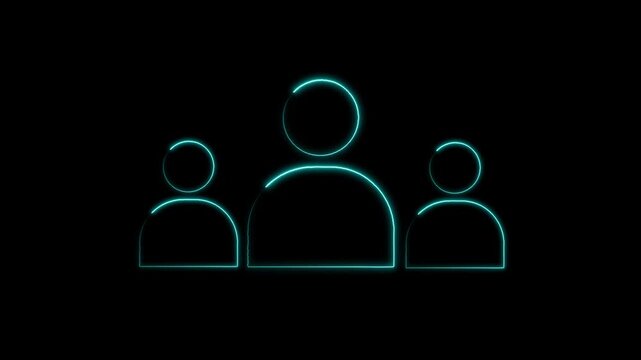 People icons animation displays three user profile silhouettes. Collaborative team workforce management routes on people icons. Online community portals use icons.