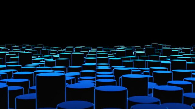 Abstract Cylinders with blue color waves animation background. 3D render animation. Seamless loop. 4K