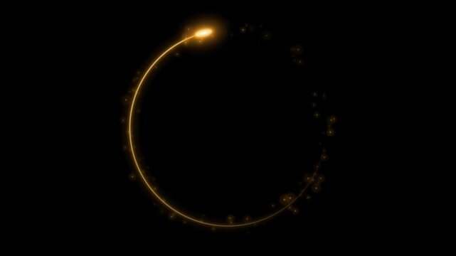 Neon light trail circle on black background. Endless circular pattern.Glitter magic spell effect. Light streaks with shimmer. Modern round frame with empty space for text for advertising, banner	