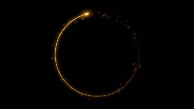 Neon light trail circle on black background. Endless circular pattern.Glitter magic spell effect. Light streaks with shimmer. Modern round frame with empty space for text for advertising, banner	
