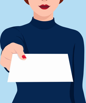 Woman Holding Blank Business Document Toward Viewer for Application Form and Customer Service