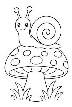 Snail Sitting On A Mushroom Cap Coloring Page