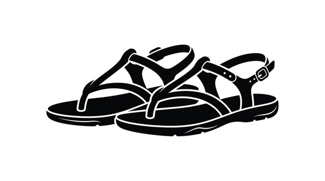 Two pairs of sandals are depicted in a black silhouette