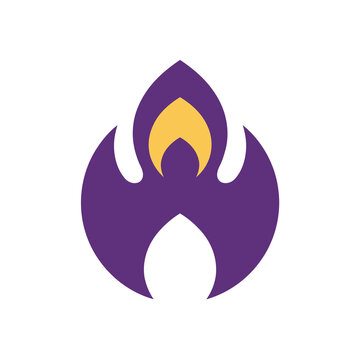 Purple and yellow stylized flame logo