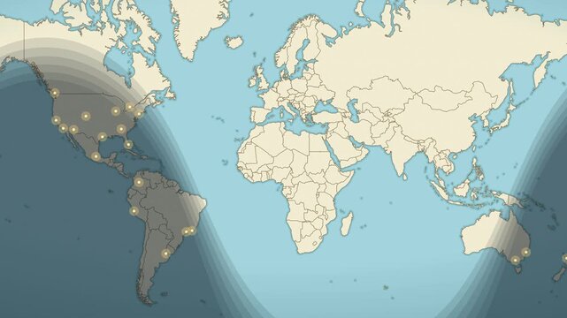 Day and night cycle moving across a world map seamless loop