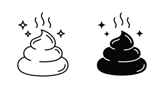Pile of excrement with sparkles and steam black and white line art illustration