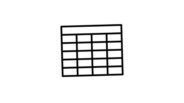 Spreadsheet line art icon animation video on white background for data analysis concept.