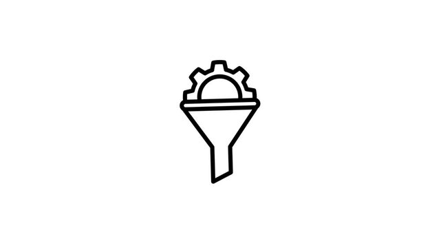 Line Art Animation of Gear inside Funnel Symbolizing Process Optimization and Data Filtering.