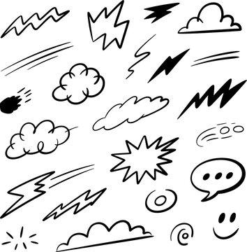 Set of handdrawn comic book style elements