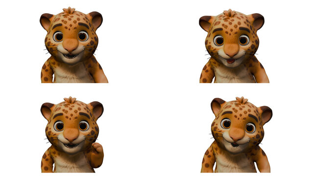Ensemble de stickers leopards , pauses n&deg;2 rigolo avec diff&eacute;rentes expressions, collection de lepopards mignons sur fond transparent - r&eacute;alis&eacute; avec blender	