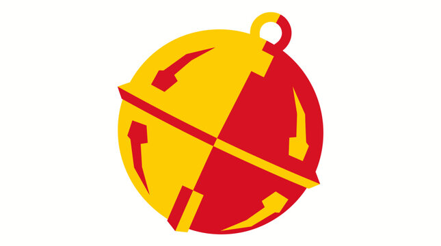 Stylized graphic illustration of a colorful jingle bell for holiday design.