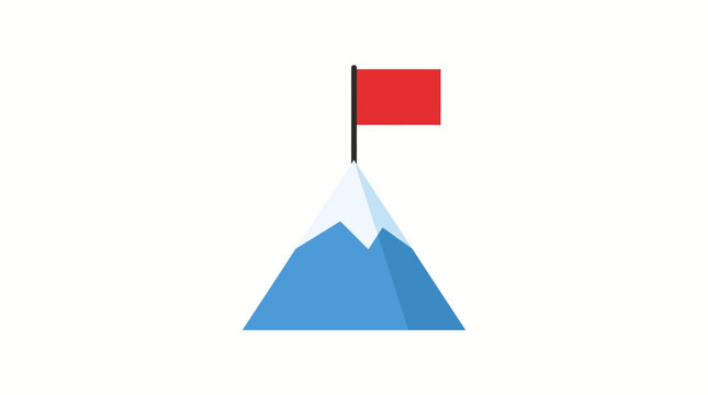 A minimalist flat vector illustration of a mountain peak with a red flag on top.
